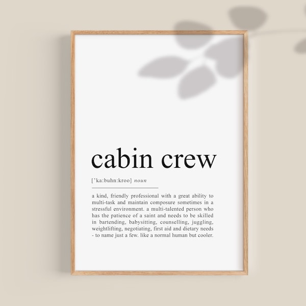 Cabin Crew Definition Print Cabin Crew gifts, Aircraft Attendant PresentAircraft Art Printable Wall Art Instant DIGITAL Download