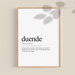 Duende Definition Print, Spanish Print, Spanish Gift, Spain Print, Spanish wall decor, Dictionary Definition, Printable wall art