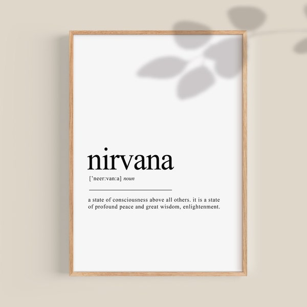 Nirvana wall art, Nirvana definición, dictionary art, dictionary print, print printable wall art, law of attraction, manifest art