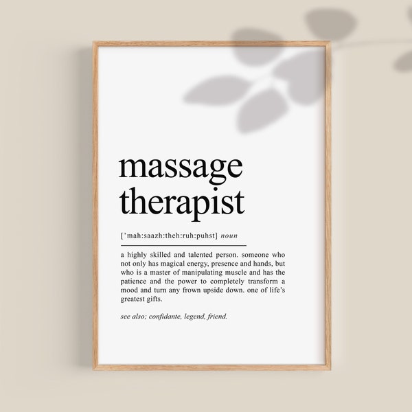 Massage Therapist Gift, Massage Therapist definition print, Spa wall decor, Spa wall art, Spa Decor, Dictionary art Printable