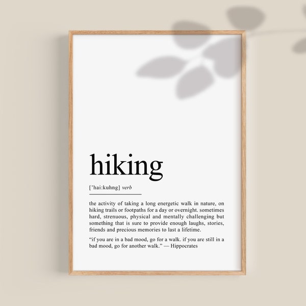 Hiking definition poster dictionary art print Hiking Gifts, Hiking Birthday, Gift for Hiker, Walking gifts, Printable wall art DIGITAL