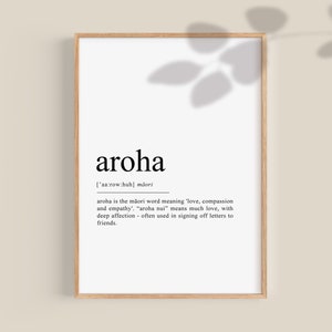 Maori Prints, New Zealand Poster, Aroha Definition Print, New Zealand Family Gift Wedding Gifts, Maori Printable Wall art Digital Download