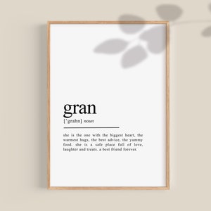 Mother&#39;s day gift, Gran Definition Print, Gran gifts, Gran gift, gifts for Gran, Grandma gift,  Nana gift, Printable wall decor