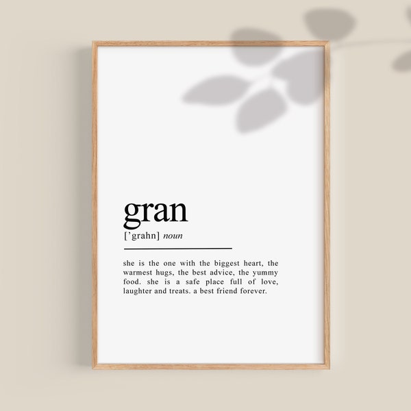 Mother's day gift, Gran Definition Print, Gran gifts, Gran gift, gifts for Gran, Grandma gift,  Nana gift, Printable wall decor