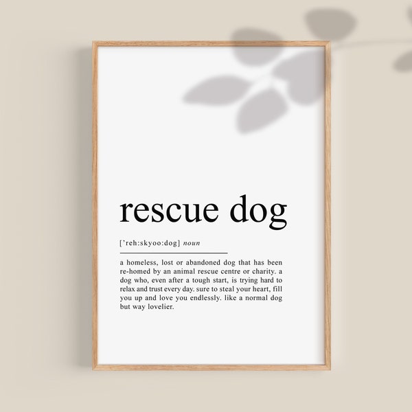 Rescue Dog Dad gifts, Definition Print, Rescue Dog Mom Presents, Dog Owner Printable, Animal Shelter, Dog Walker | DIGITAL Download