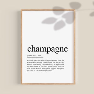 Champagne Definition Print, Champagne Poster, Dictionary Art, Bar Car Wall Art, Bar decor, home bar sign, digital prints