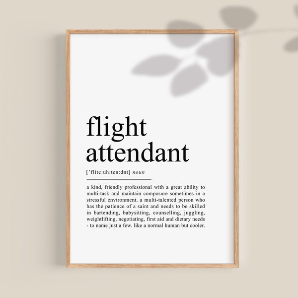 Flight Attendant Definition Print Cabin Crew gifts, Aircraft Attendent Aircraft Art Printable Wall Art Instant DIGITAL Download