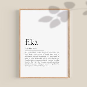 Fika Print, Fika Definition Poster, Fika Gift, Fika Sign, Scandinavian Print, Swedish print, Swedish wall art, Printable