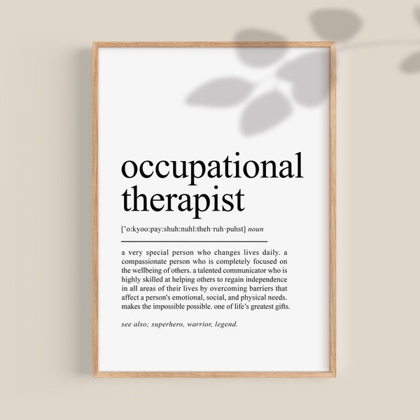 Occupational Therapist Definition Print, Occupational Therapist Gift,  Occupational Therapy gift, graduation gift, printable