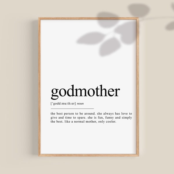 Godmother Definition Print, Godmother Gift, Gifts for godmother, best godmother ever, godmother meaning, godparent quotes, printable