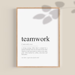 Teamwork Definition Print, Teamwork Quote Office Wall Art, Office Art Prints, Teamwork poster, Dictionary art printable