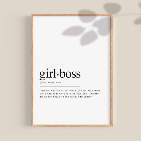 Girl Boss Definition Print, Girl Boss Poster, Boss Lady Print, Entrepreneur gift, empowered woman gifts, printable wall art