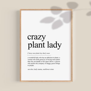 Impresión de definición de dama de planta loca, cartel de mamá de planta, regalo de jardinero amante de las plantas, impresiones botánicas dedos verdes arte de pared digital IMPRIMIBLE