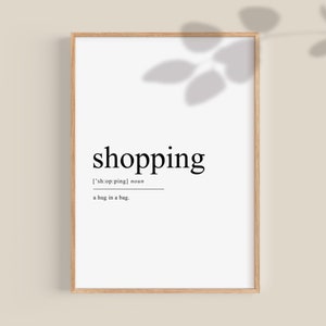 Shopping Definition Print, funny wall art, teen gifts, teen girl room decor, best friend gift, friendship gifts, printable art