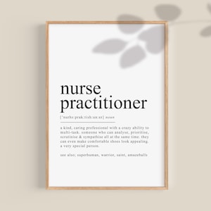 Nurse Practitioner Gifts, Nurse definition, dictionary art, printable wall art, student nurse graduation gift