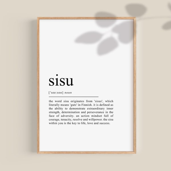 Sisu Definition Print, Sisu Poster, Sisu Wall Art, Finnish Decor, Scandinavian Print, Graduation Gifts, printable