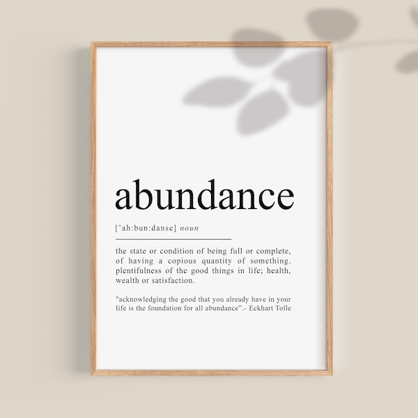 Abundance Definition Print, Manifestation Printables | Manifest Spiritual Affirmation wall art |  Law of Attraction digital download