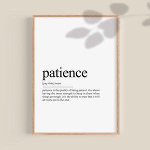 Impressão de definição de paciência, citação positiva, arte de parede de escritório, pôsteres motivacionais para sala de aula, decoração, afirmações, dicionário para download