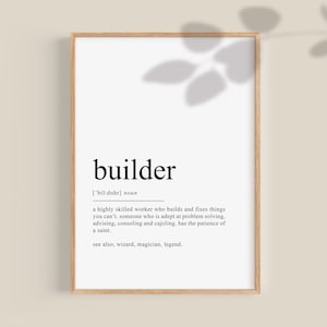 Builder Gifts, Builder definition print Construction Worker gift birthday gift for builder dictionary printable wall art | DIGITAL DOWNLOAD