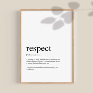 Respect Definition Print, Respect Quote, Office Wall Art, Classroom Prints, Inspirational poster, affirmations printable