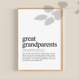 Impresión de definición de bisabuelos, regalos personalizados para bisabuelos, póster de abuelos, arte de pared de nuevos abuelos, imprimible