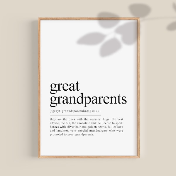 Great Grandparents definition print, personalised great grandparent gifts, grandparents poster, new grandparents wall art, Printable