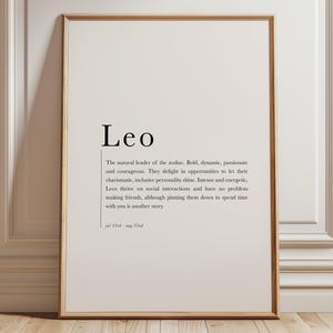 Leo Gifts, Leo Zodiac Art Print, Leo Poster, Leo Definition, Zodiac Printable Wall Art, Zodiac Gift, Astrology gifts, digital download