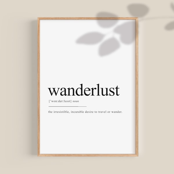 Reiseposter, Wanderlust Definition Print, Reisegeschenk, Reisedruck, Reisegeschenke, Wanderlust-Geschenke, druckbare Wandkunst