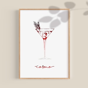 Cosmopolitan Cocktail Wall Art, Alcohol Prints, Bar Cart Art Prints, Cocktail Home bar Sign, Cosmo Kitchen wall decor PRINTABLE DIGITAL ART