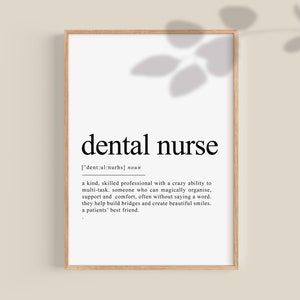 Dental Nurse definition print, Dental Nurse gift, Dental Nurse graduation gifts, Dictionary art, printable wall art