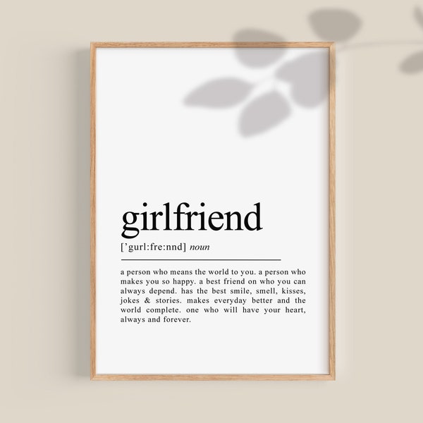 Girlfriend Definition Print, Girlfriend Gift, Gifts for Girlfriend, Girlfriend Wall Art, Girlfriend Print, printable wall art