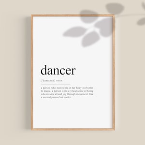 Regalo para bailarina, Regalos de bailarina, Impresión de definición de bailarina, Regalos de danza, Arte mural de baile, Póster de danza, Impresión de danza, Regalos para ella