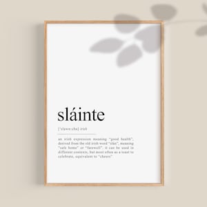 Sláinte Print St. Patrick&#39;s Day Printable wall art, Sláinte definition Poster, Ireland Home Decor, Gaeilge Gifts, Gaelic Digital Download