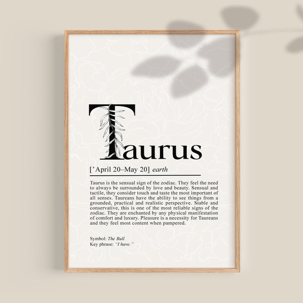 Taurus Art Print, Taurus Gifts, Taurus Decor, Zodiac Gifts, Taurus Birthday Gift, Astrology gifts, digital download