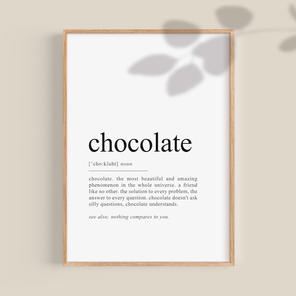 Chocolate Definition Wall Prints, Chocolate lover gift, gifts for chocolate lovers, Chocolate Art, Teen Gift, valentines day