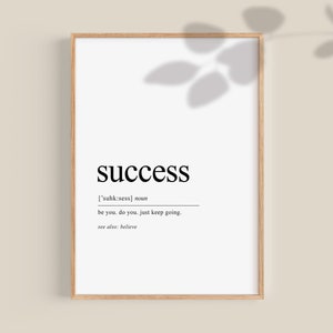 Definizione di successo Stampa Decorazione da parete per ufficio alla moda Citazioni motivazionali di affermazione per imprenditore Capo Lady Regalo Arte stampabile ispiratrice