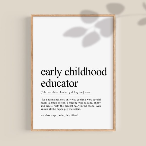 Frühkindliche Erzieher Geschenk, Geschenke für Kindergärtnerinnen, Wörterbuch Definition Print, Montessori Lehrer Wertschätzung, printable Art