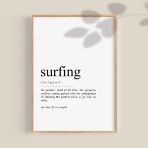 Surfing poster, Surfing definition Print, Surfing Print, Surfing Gift, Surf Decor, Gift for Surfer, Surfer Gifts, Printable wall art