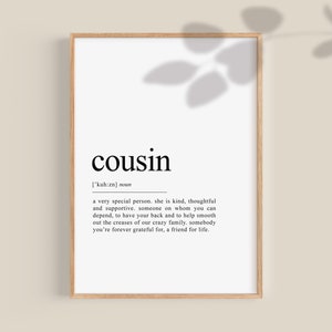 Cousin Definition Print, Cousin gifts,  gift for cousin, personalised gift, cousin birthday gift, printable wall art