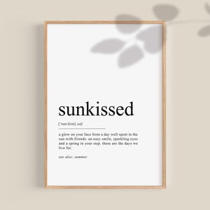 Sunkissed Definition Print, Cool Summer Sun dictionary wall art, Beach Life Poster, Sun-kissed Printable | Instant Digital Download