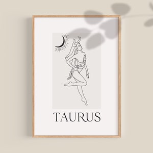 Impressão artística de Touro, presentes de Touro, decoração de Touro, presentes do zodíaco, presente de aniversário de Touro, presentes de astrologia, mulher de Touro, download digital