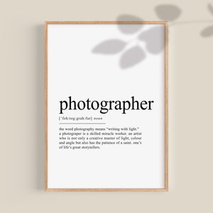 Fotograf Definition Print, Geschenk für Fotografen, Geschenke für Fotografen, Wörterbuch Kunstdrucke, Geschenke für Männer, druckbare Wandkunst
