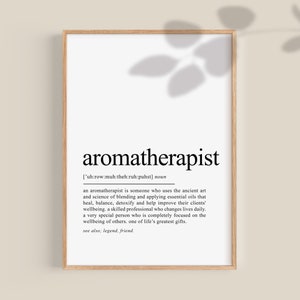 May include: A black and white printable definition of the word "aromatherapist" with the phonetic pronunciation and a description of the profession. The definition includes the phrase "one of life's greatest gifts."