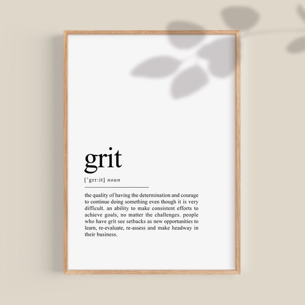 Grit Print, Grit Definition Prints, Grit Zitat, Grit Poster, Büro Wanddekor, Unternehmer Geschenk, inspirierende Zitate, printable