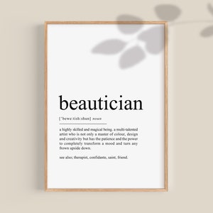 Beautician Gifts, Beauty Salon Decor, Beautician definition print, Beauty Therapist gifts, Beauty Specialist Printable wall art | DIGITAL