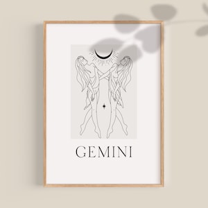 Gemini Woman, Star Sign Print, Zodiac Print, Star Sign Art, Woman Line Art, Gemini Zodiac Horoscope Gemini Gift Zodiac Friend Gift birthday