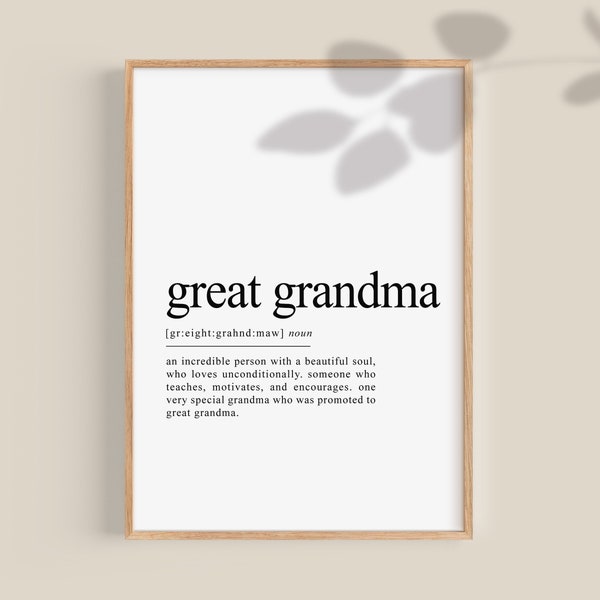 Tolle Oma Definition Print, Tolles Oma Geschenk, Geschenke für große Oma, Große Oma, Großeltern Geschenk, digitale Kunst