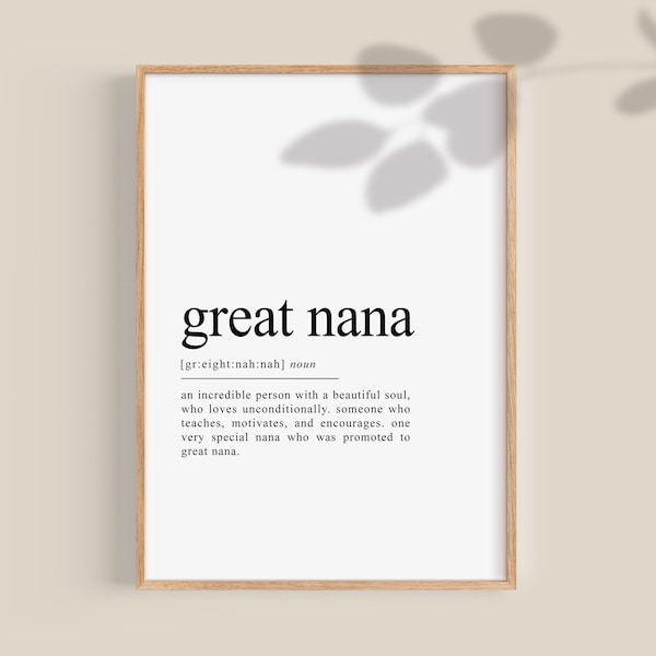 Great Nana definition print, Great Nana gift, Great Grandma gift, gifts for Great Grandma, Great grandparent gift, digital art