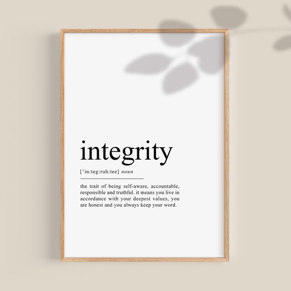 Integrity Definition Print, Integrity Quote, Office Wall Art, Classroom Prints, Teamwork poster, Dictionary art printable