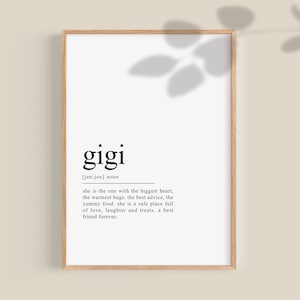 Gigi Birthday Gifts, Gigi Definition Print, Gift for Gigi, Grandma Present | Printable wall art | Instant Digital Download